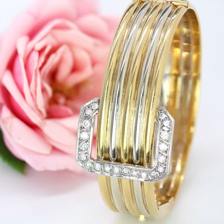 Bracelet jonc deux ors et sa boucle diamants