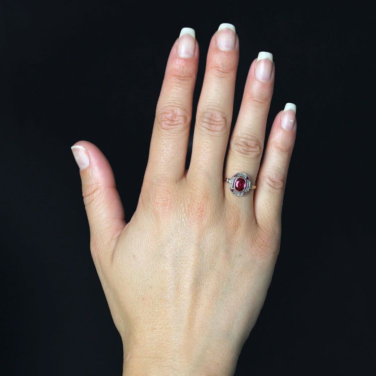 Antiker Art-Deco-Ring mit Diamanten und Rubinen, Verneuil