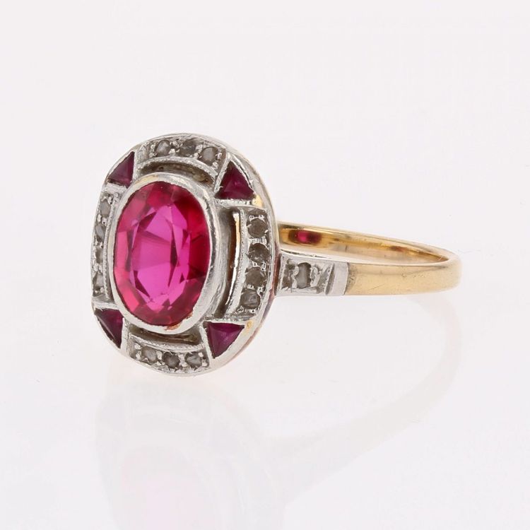 Antiker Art-Deco-Ring mit Diamanten und Rubinen, Verneuil