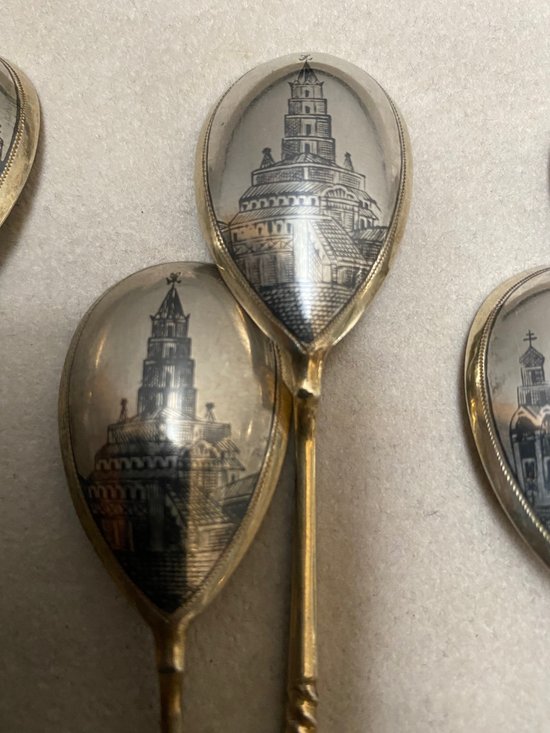 Set of twelve RUSSIAN vermeil silver spoons
