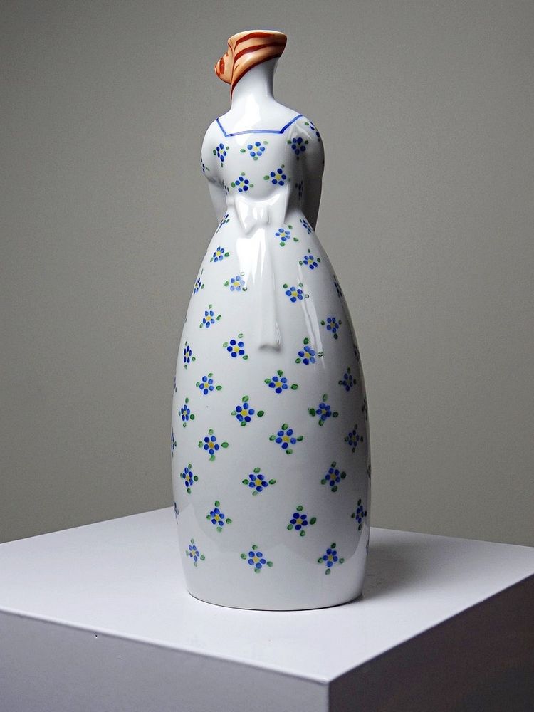 Rara bottiglia antica da collezione in porcellana di Michelaud Limoges, stile Robj Paris
