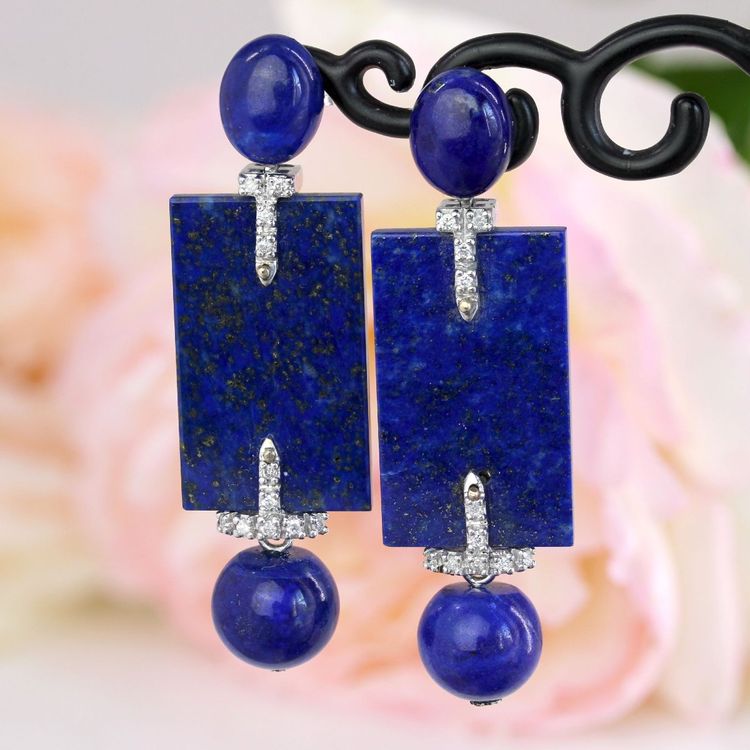 Lapis Lazuli And Diamond Earrings
