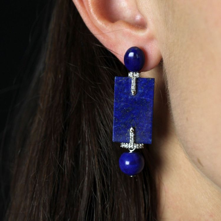 Lapis Lazuli And Diamond Earrings