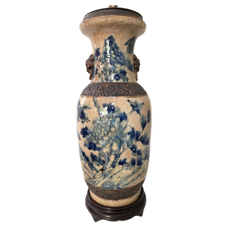 Nanjing Porzellan Baluster Vase Lampe mit Vögeln und Laub verziert