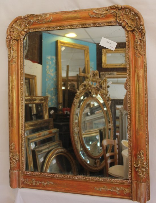 Miroir Ancien Feuille d'Or, Patine, Glace Mercure 65 X 83 Cm