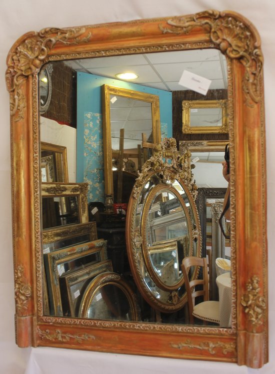 Miroir Ancien Feuille d'Or, Patine, Glace Mercure 65 X 83 Cm