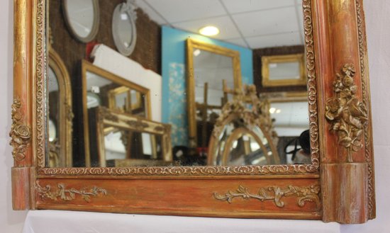 Miroir Ancien Feuille d'Or, Patine, Glace Mercure 65 X 83 Cm