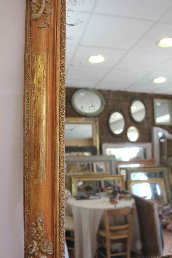 Miroir Ancien Feuille d'Or, Patine, Glace Mercure 65 X 83 Cm