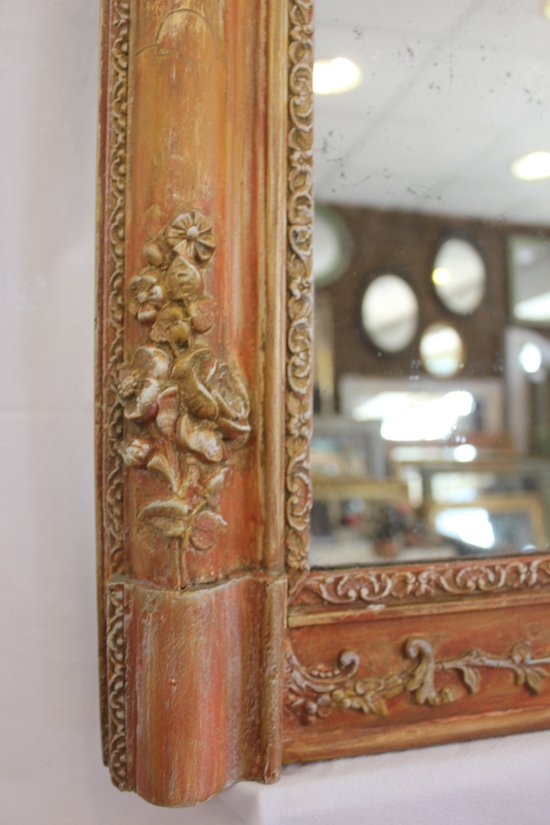 Miroir Ancien Feuille d'Or, Patine, Glace Mercure 65 X 83 Cm