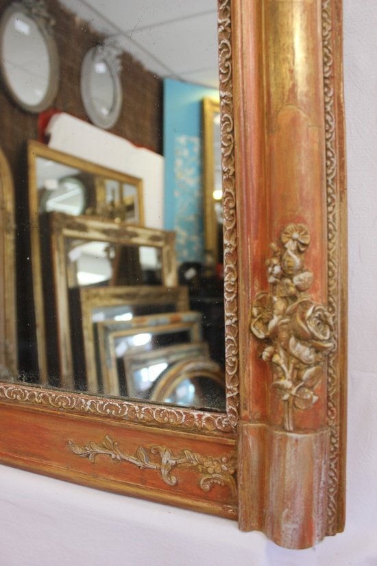 Miroir Ancien Feuille d'Or, Patine, Glace Mercure 65 X 83 Cm