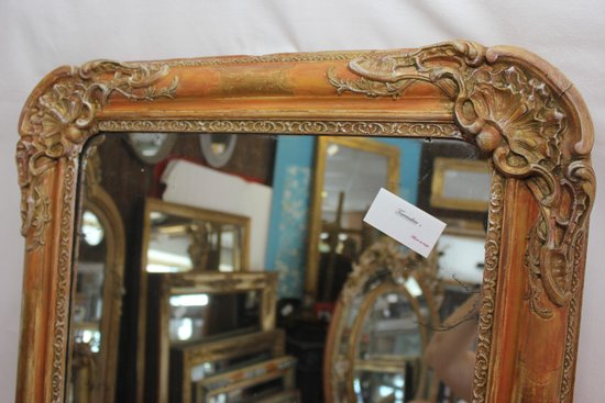 Miroir Ancien Feuille d'Or, Patine, Glace Mercure 65 X 83 Cm