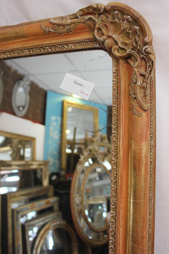 Miroir Ancien Feuille d'Or, Patine, Glace Mercure 65 X 83 Cm