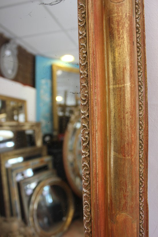 Miroir Ancien Feuille d'Or, Patine, Glace Mercure 65 X 83 Cm