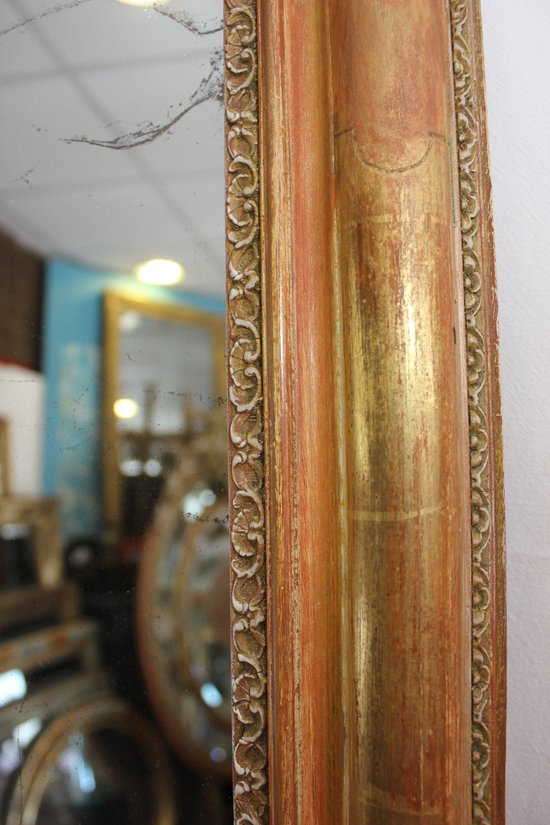 Miroir Ancien Feuille d'Or, Patine, Glace Mercure 65 X 83 Cm