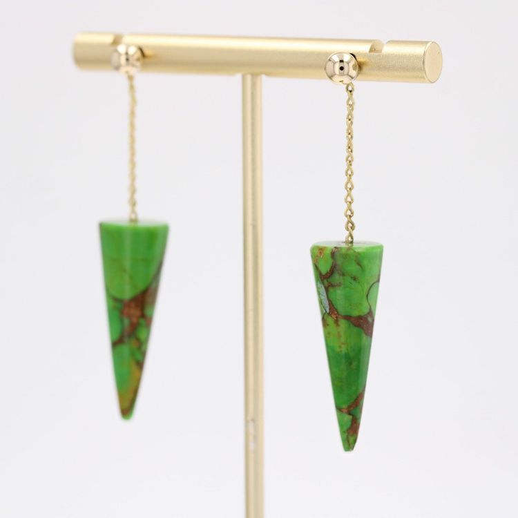 Orecchini con perline d'oro e turchese verde dal Turkmenistan