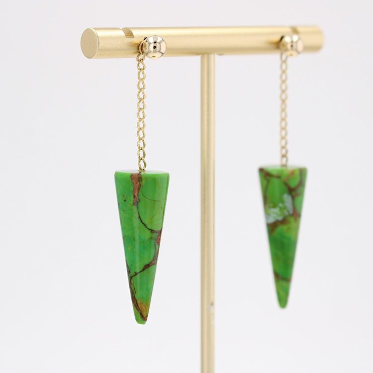 Orecchini con perline d'oro e turchese verde dal Turkmenistan