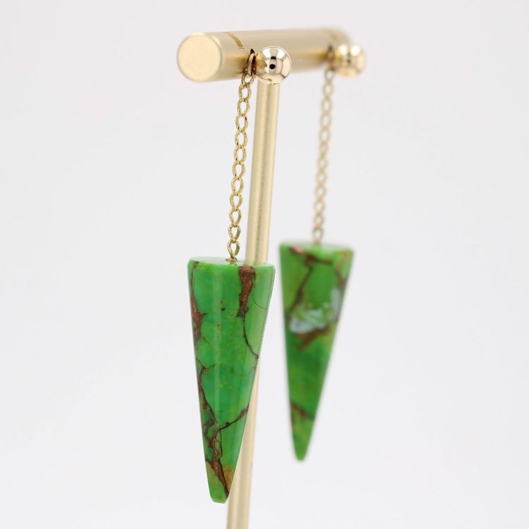 Orecchini con perline d'oro e turchese verde dal Turkmenistan