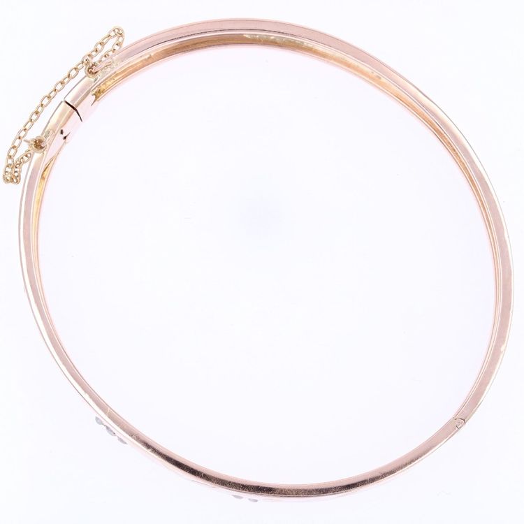 Bracciale rigido in oro rosa antico e perle