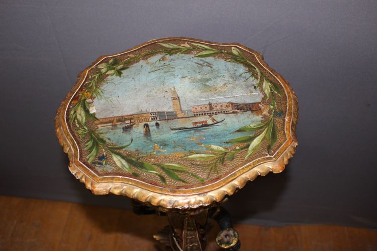 Venetian side table in carved and painted wood, Italy, 19th century