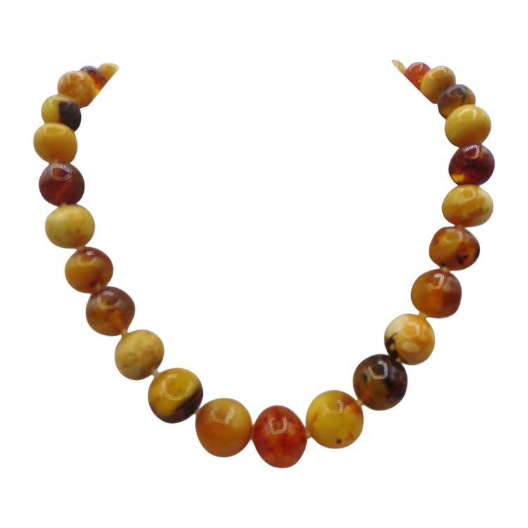 Collier En Ambre Ancien - Pierre Naturelle, Couleur Miel, Occasion Vintage