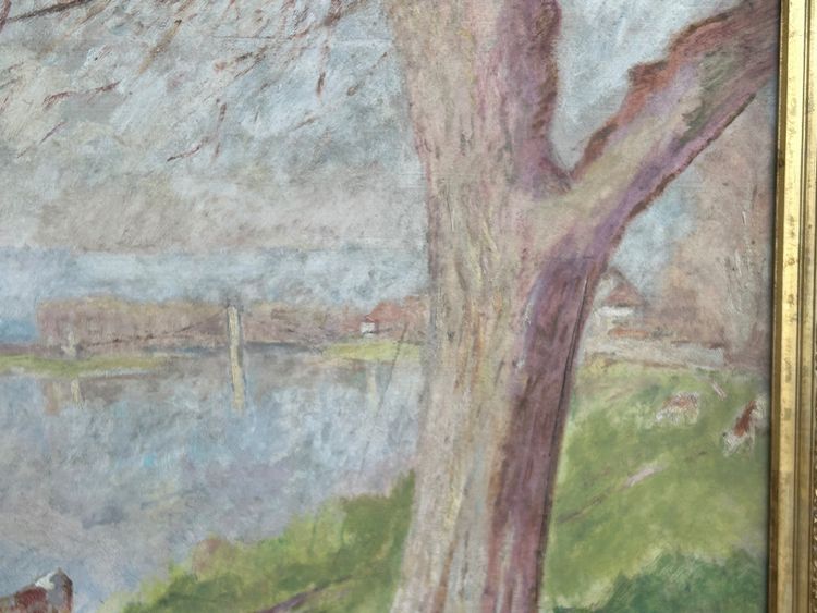 Pierre Eugène MONTEZIN (1874-1946) huile sur carton - paysage lacustre 