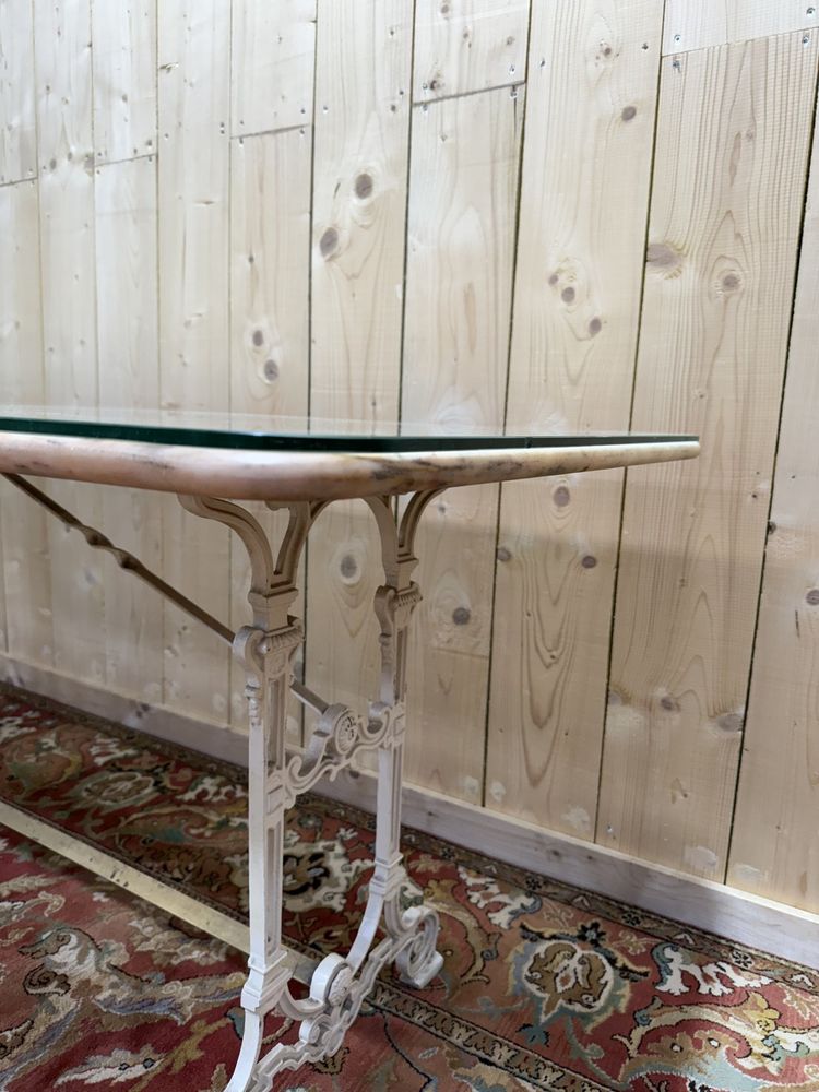 Großer Jugendstil-Brasserietisch aus Eisen und Marmor