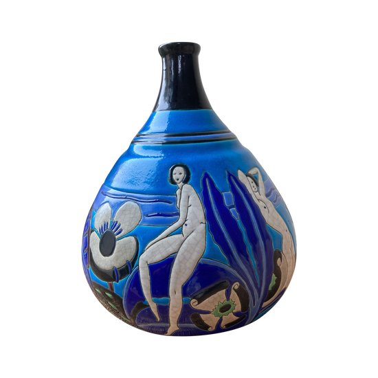 Longwy enamel vase "bathers"