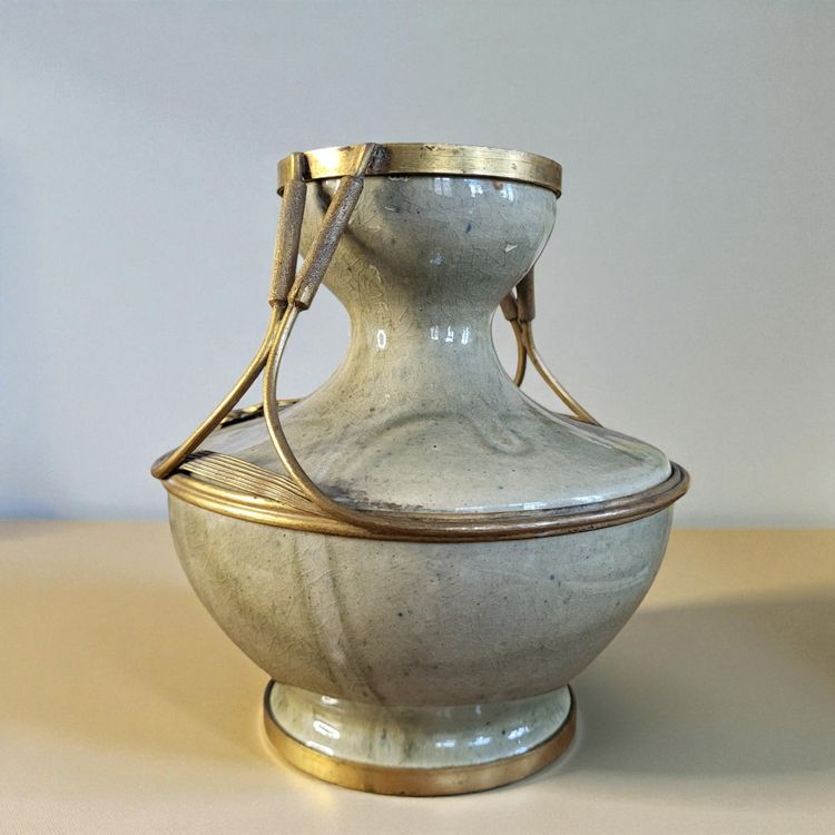 Vase monté Art Nouveau en grès  signé F. Normand / Puisaye