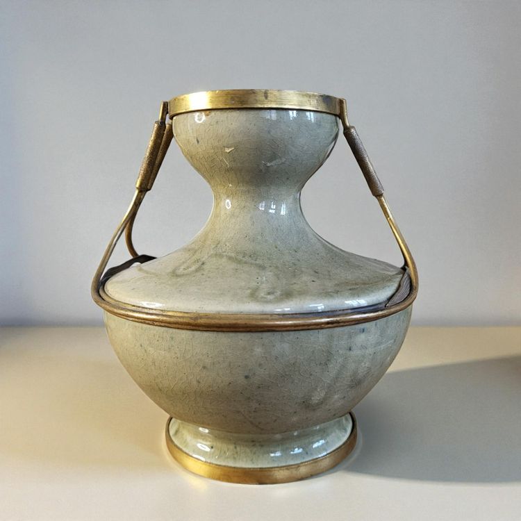 Vase monté Art Nouveau en grès  signé F. Normand / Puisaye