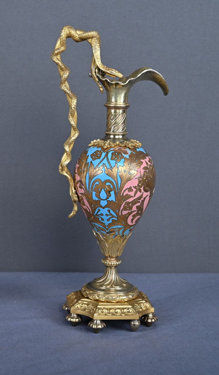 Pair of Bronze & Cloisonné Enamel Ewers, Napoleon III Period – Mid-19th Century