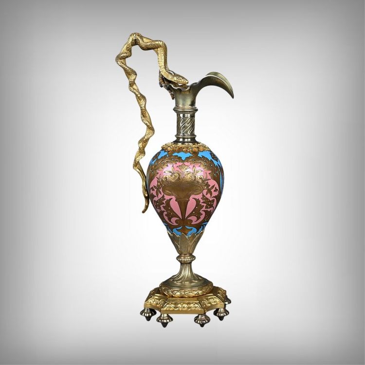 Pair of Bronze & Cloisonné Enamel Ewers, Napoleon III Period – Mid-19th Century