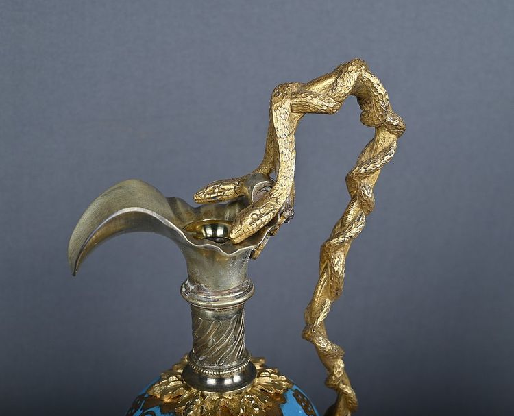 Pair of Bronze & Cloisonné Enamel Ewers, Napoleon III Period – Mid-19th Century