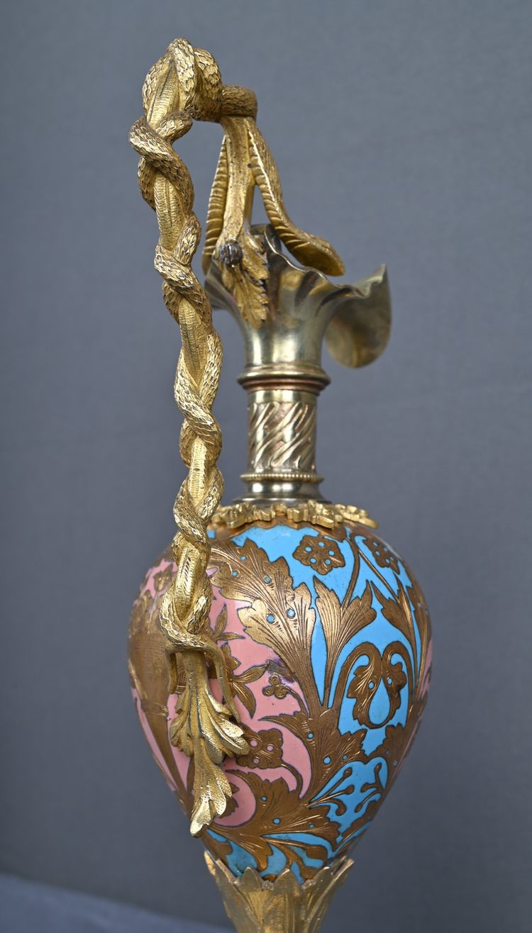 Pair of Bronze & Cloisonné Enamel Ewers, Napoleon III Period – Mid-19th Century
