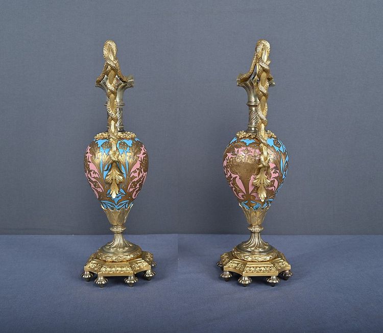 Pair of Bronze & Cloisonné Enamel Ewers, Napoleon III Period – Mid-19th Century