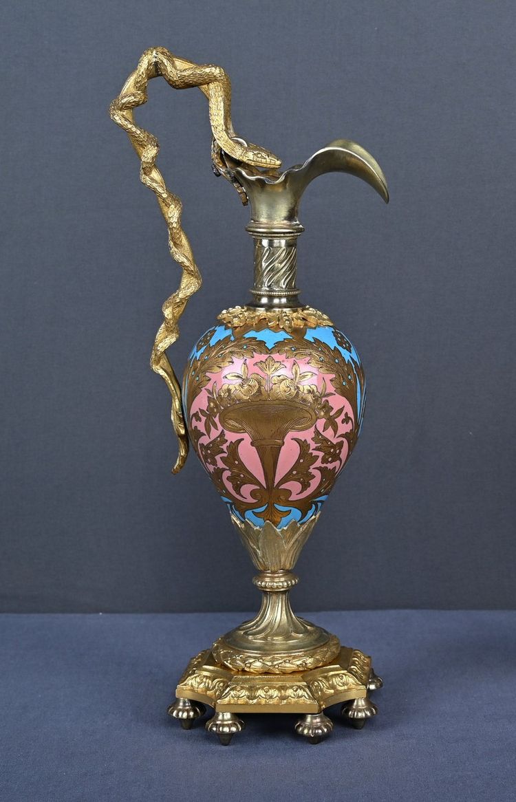 Pair of Bronze & Cloisonné Enamel Ewers, Napoleon III Period – Mid-19th Century