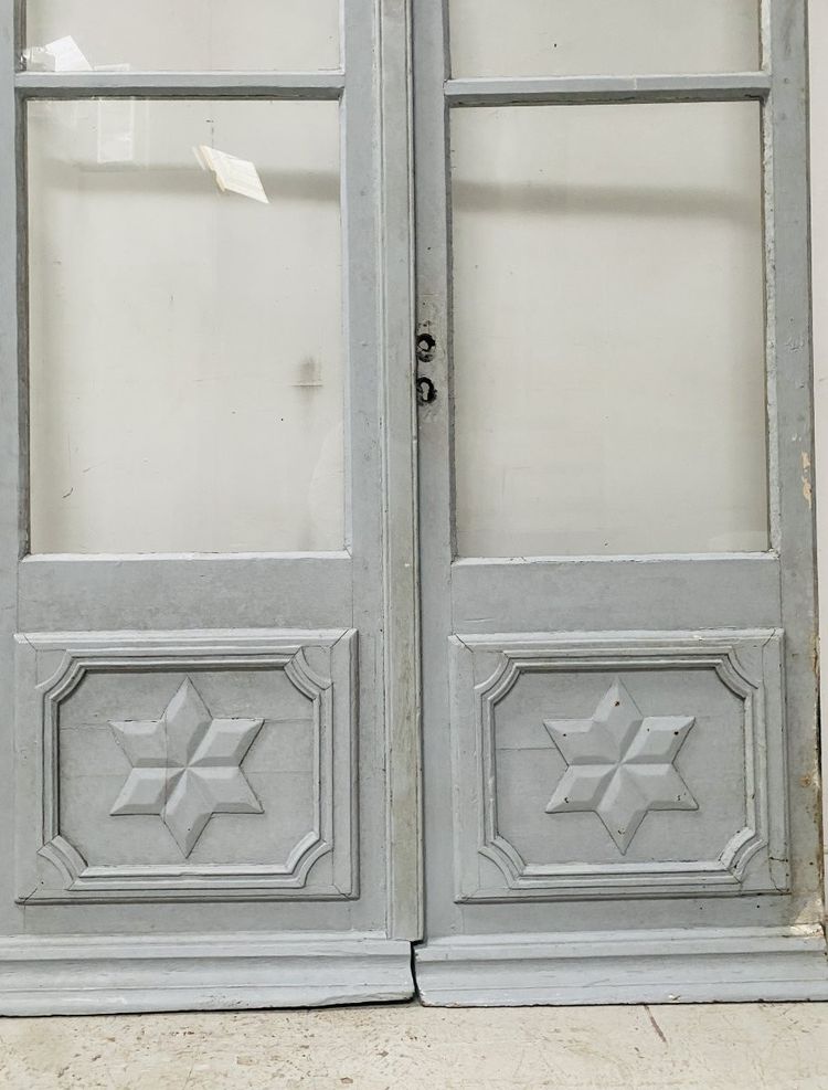 Double passage doors in patinated wood, 19th century