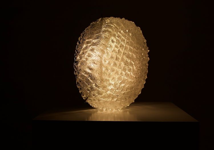 Small Round Ceiling Light in Murano Glass Brass Base