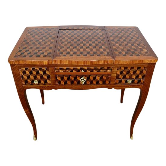 Coiffeuse en Marqueteries de Bois divers, Transition Louis XV / Louis XVI – XVIIIe