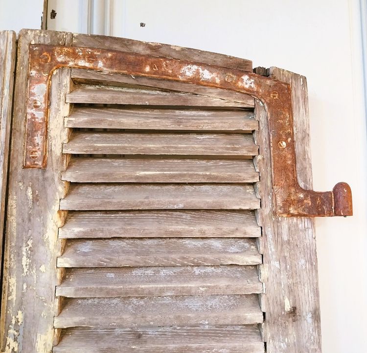 Zwei Paar Alte Jalousien Eiche Schrank Ankleidezimmer Türen Wanddekoration