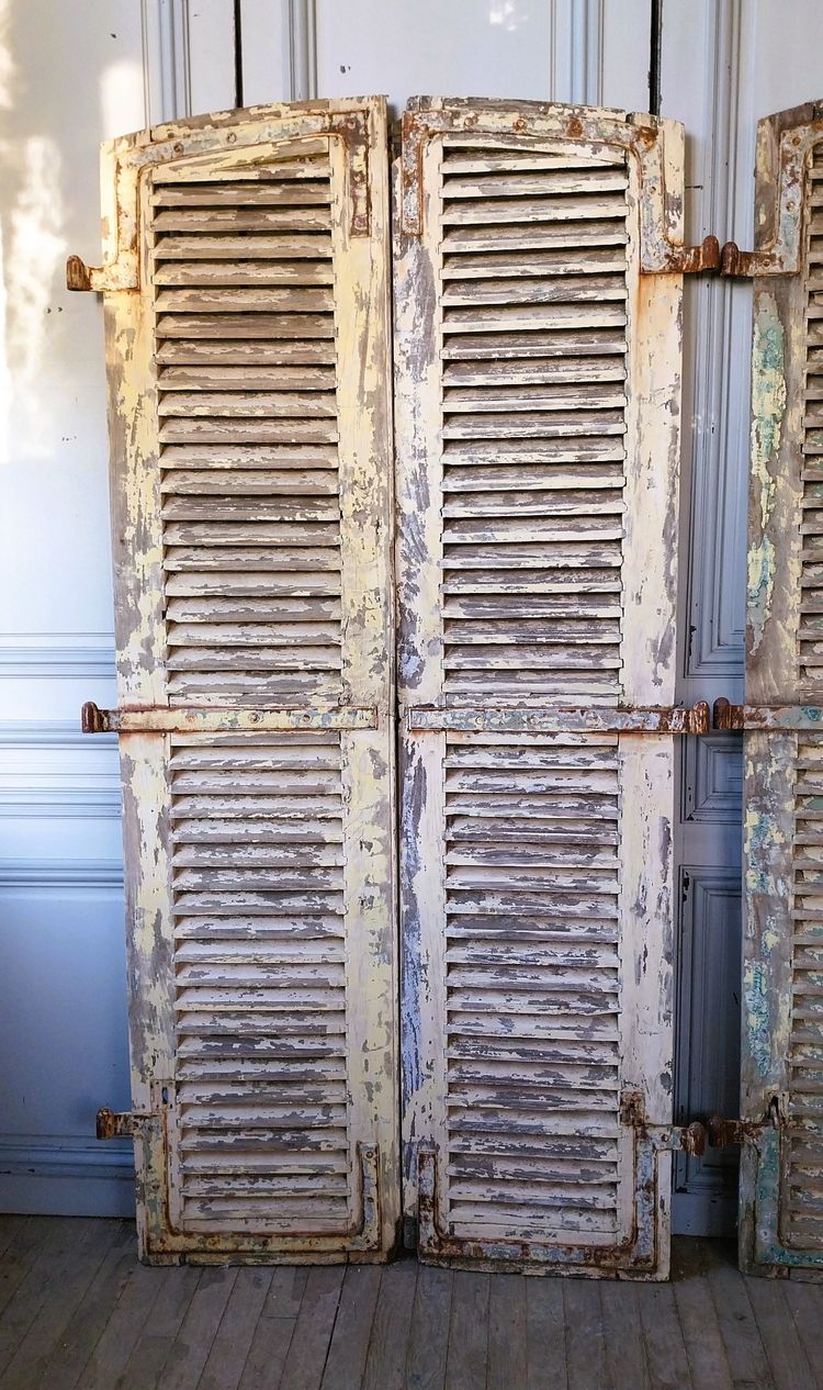 Zwei Paar Alte Jalousien Eiche Schrank Ankleidezimmer Türen Wanddekoration