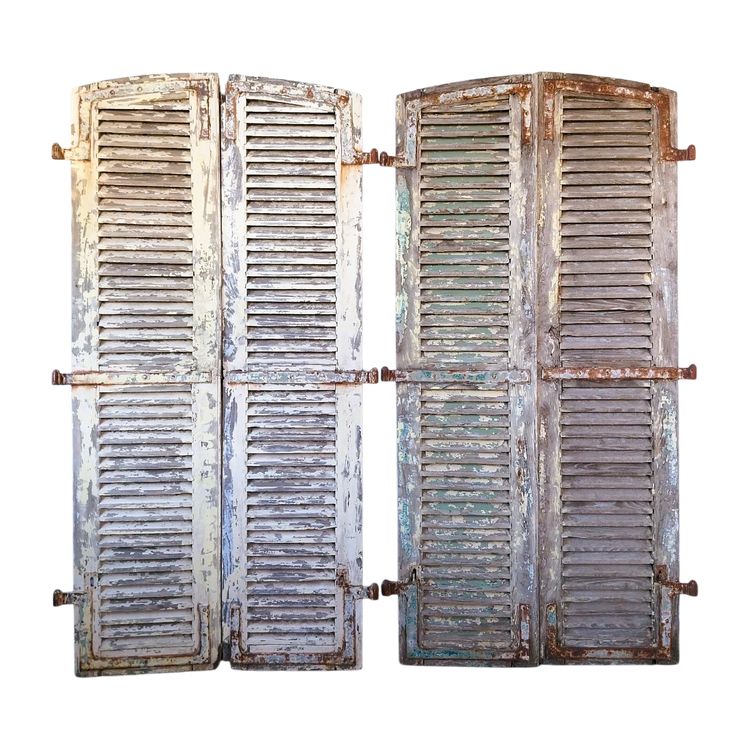Zwei Paar Alte Jalousien Eiche Schrank Ankleidezimmer Türen Wanddekoration