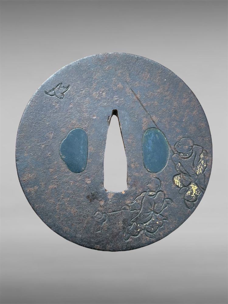 Tsuba Maru Gata Aus Schmiedeeisen, Signiert, Mit Nbthk-Zertifikat - Edo-Zeit (1603-1868).
