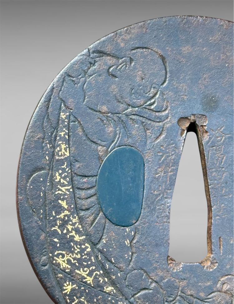 Tsuba Maru Gata Aus Schmiedeeisen, Signiert, Mit Nbthk-Zertifikat - Edo-Zeit (1603-1868).