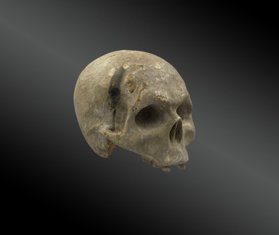 Vanity, Skull In Carved And Lacquered Wood. XVIIIth