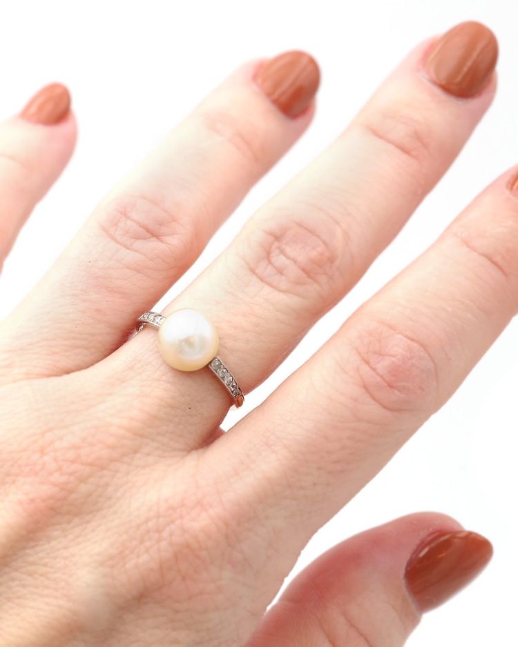 Anello solitario di perle fini in oro 18 carati e platino, certificato di laboratorio, anelli nuziali e di fidanzamento