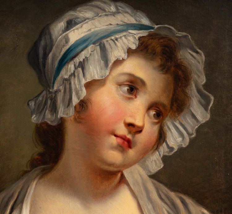 Jean-Baptiste Greuze (nach) Junges Mädchen mit weißer Haube Öl auf Leinwand um 1850-1880