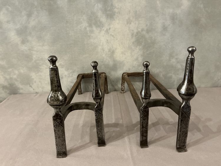 Pair of 18th century double wrought iron andirons