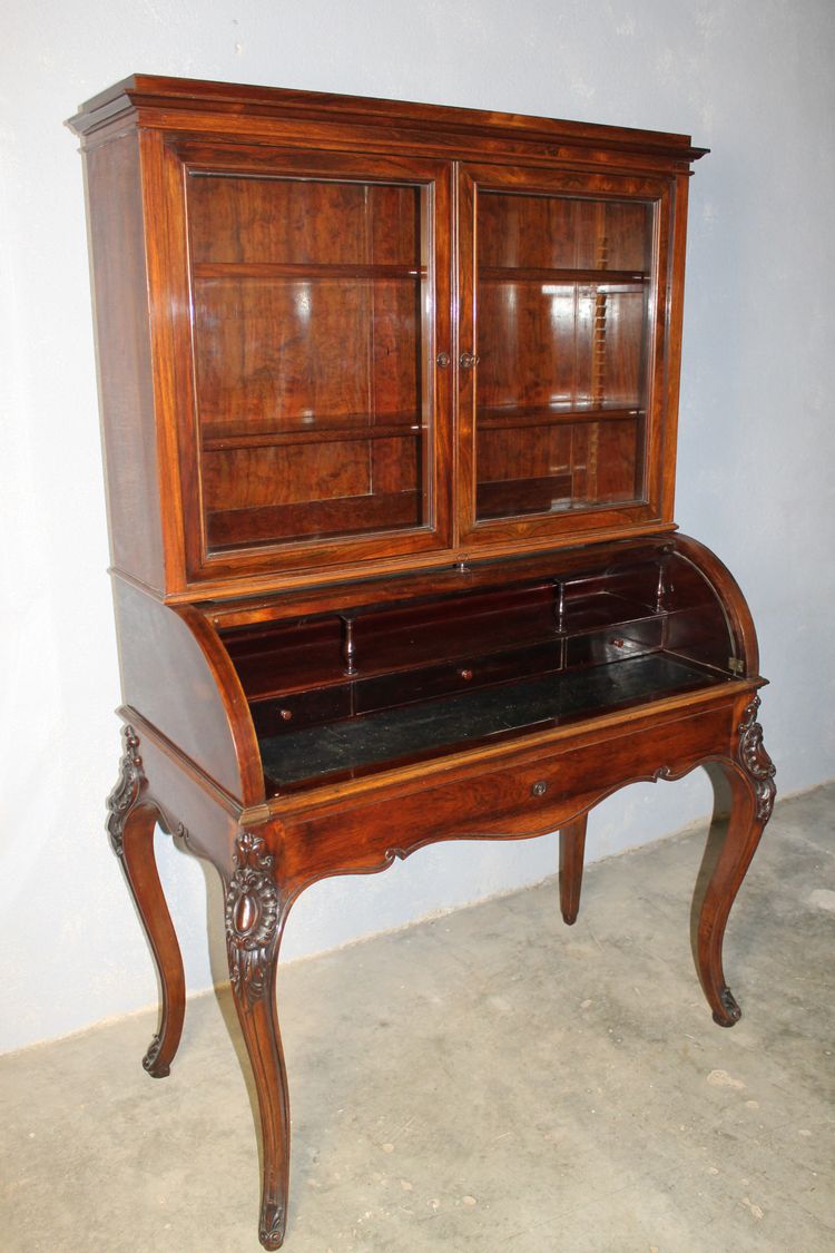 Bonheur du jour - Zylinderschreibtisch mit seiner Bibliothek aus Palisanderholz im Stil Louis XV ep 19.