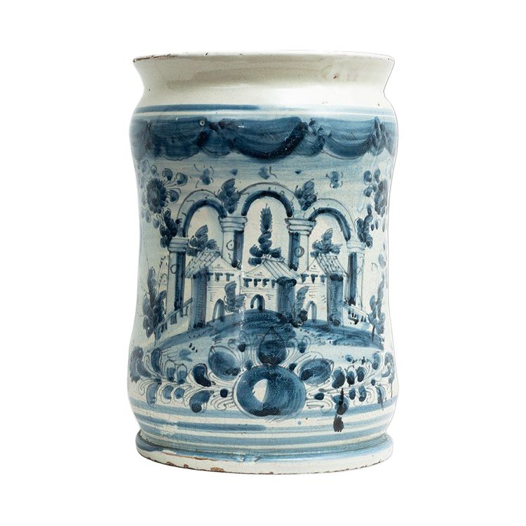 Albarello/Vaso antico in maiolica di Napoli, XVIII secolo.