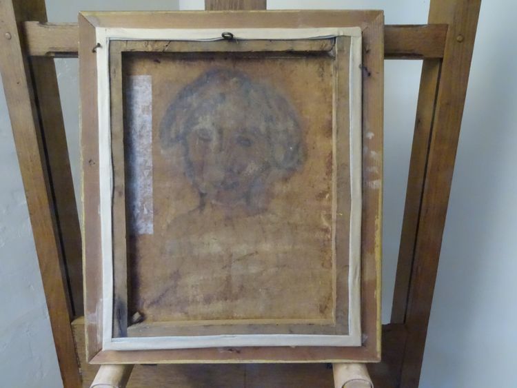 Ritratto antico del XVIII secolo di una bambina con un vestito blu e un cesto di fiori